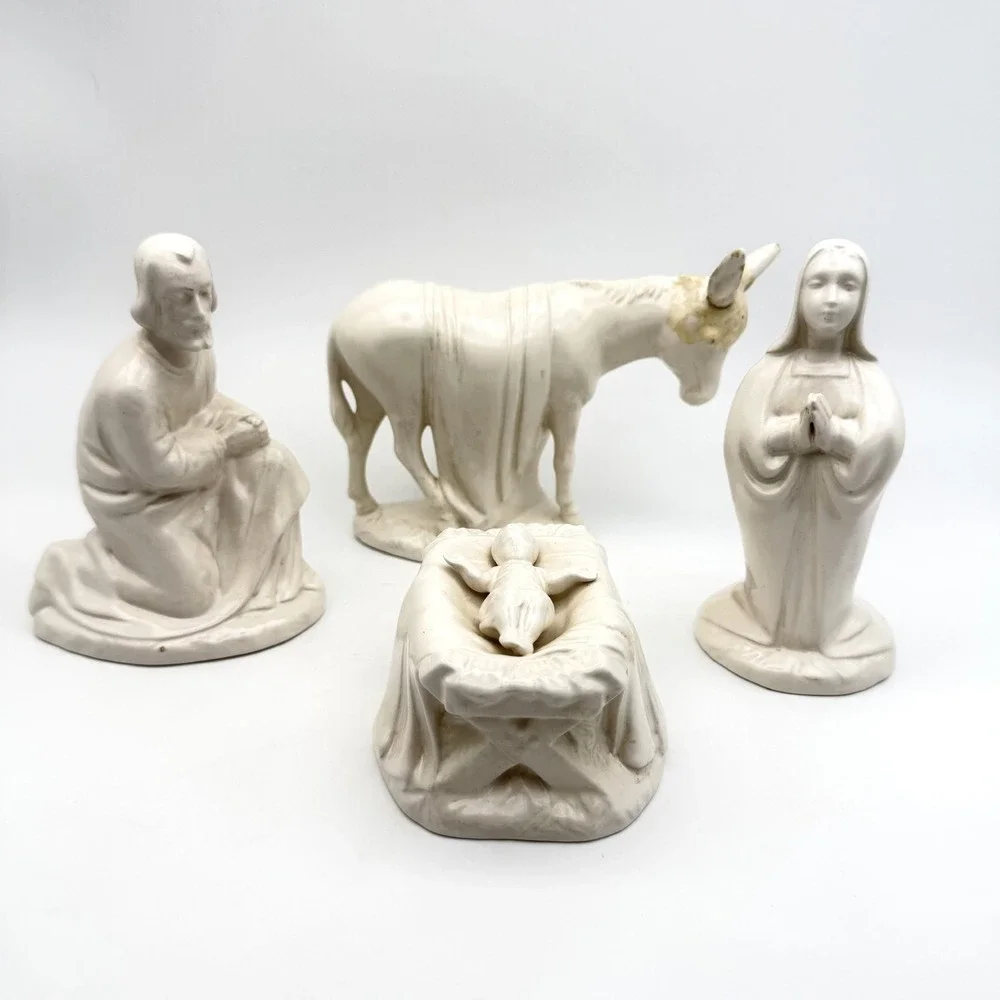 Vintage Holland Mold White Ceramic Nativity Set 4 Piece Mary Joseph Baby Jesus